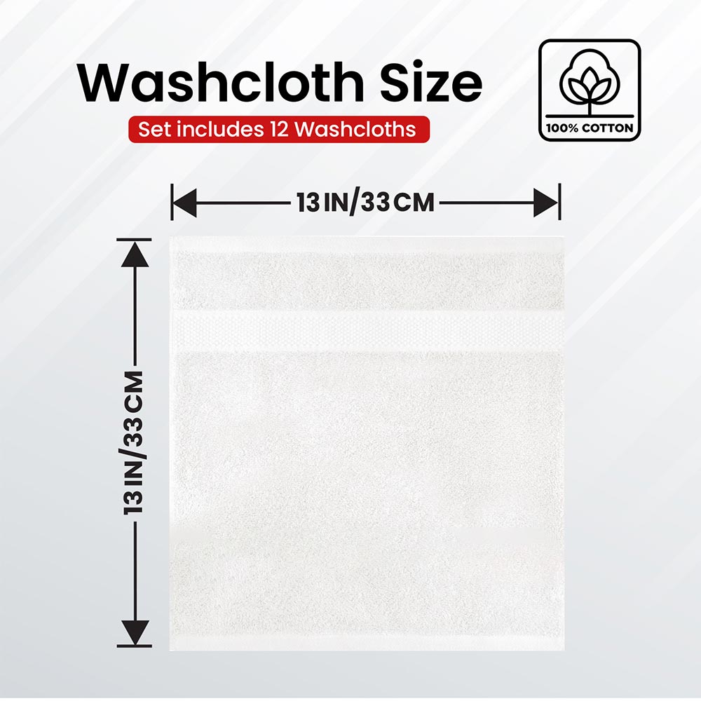 12 Pack Face Cloths |30x30 cm| 100% Cotton Wash Cloths - Ultra Soft & Highly Absorbent Fingertip Towels for Spa, Gym, Hotel & Bathroom - Brilliant White