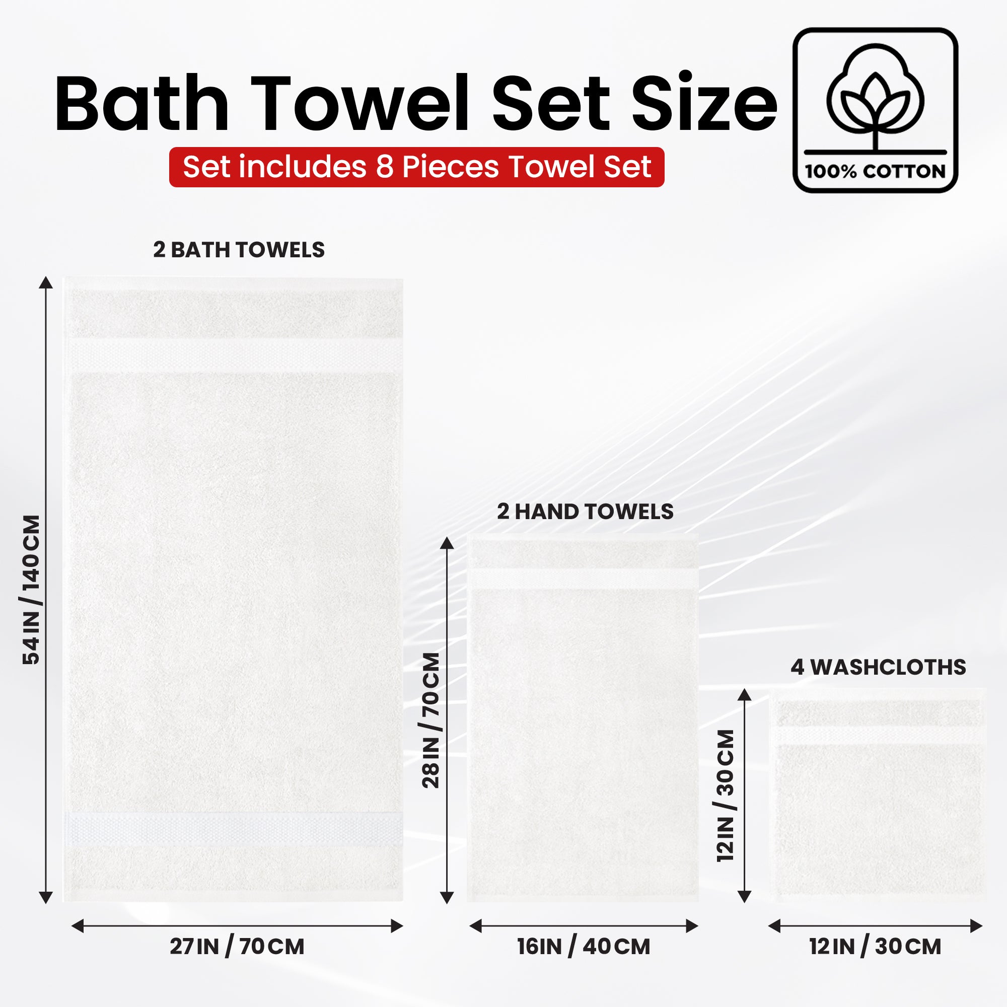 Premium Bath Towel Set 8-Piece (2 Bath Towels, 2 Hand Towels, 4 Washcloths), Super Absorbent Soft 100% Ring-Spun Cotton for Spa, Gym, Hotel & Bathroom - Eloquent Blue