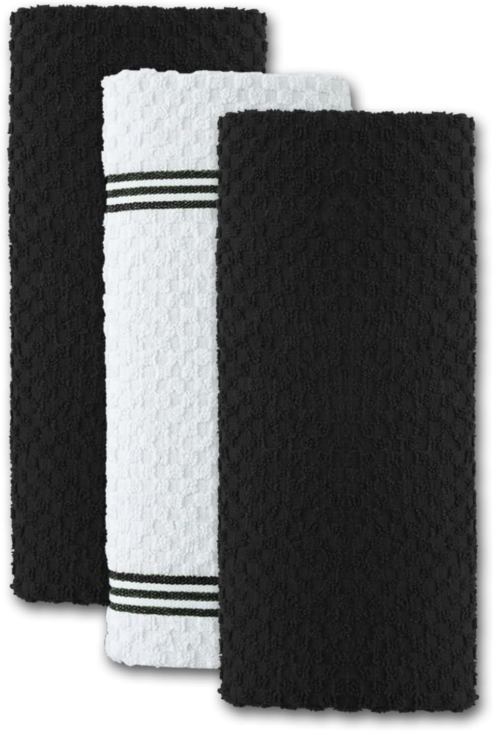 Premium Tea Towels | Pack of 3 | 100% Cotton |38 x 64 cm| Ultra Soft & Highly Absorbent Terry Dish Towels for Kitchen, Bar Towels for Daily Household Cleaning Use - Storm Black
