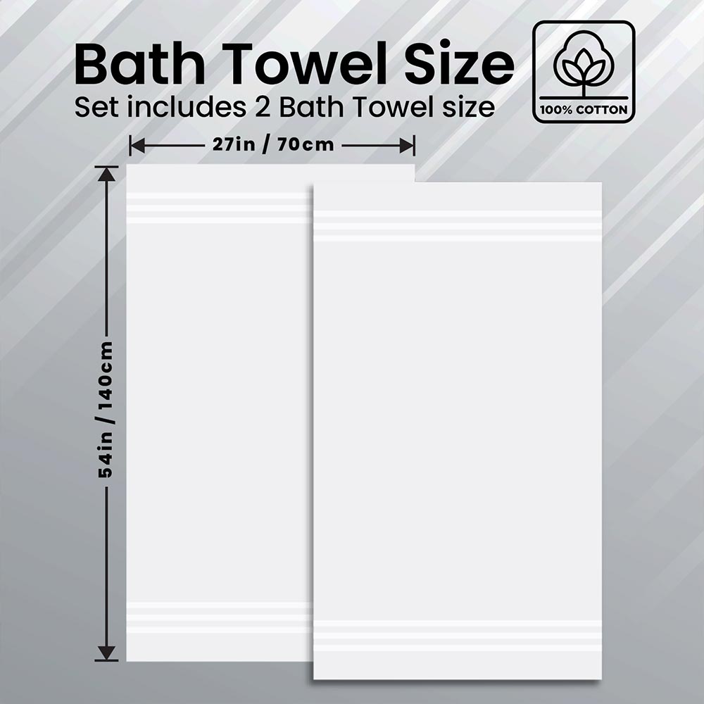 Bath Towels Set of 2 (70x140 cm) – 100% Soft Ring-Spun Cotton, Ultra Soft & Highly Absorbent Towels for Spa, Gym, Hotel & Everyday Bathroom Use - Brilliant White