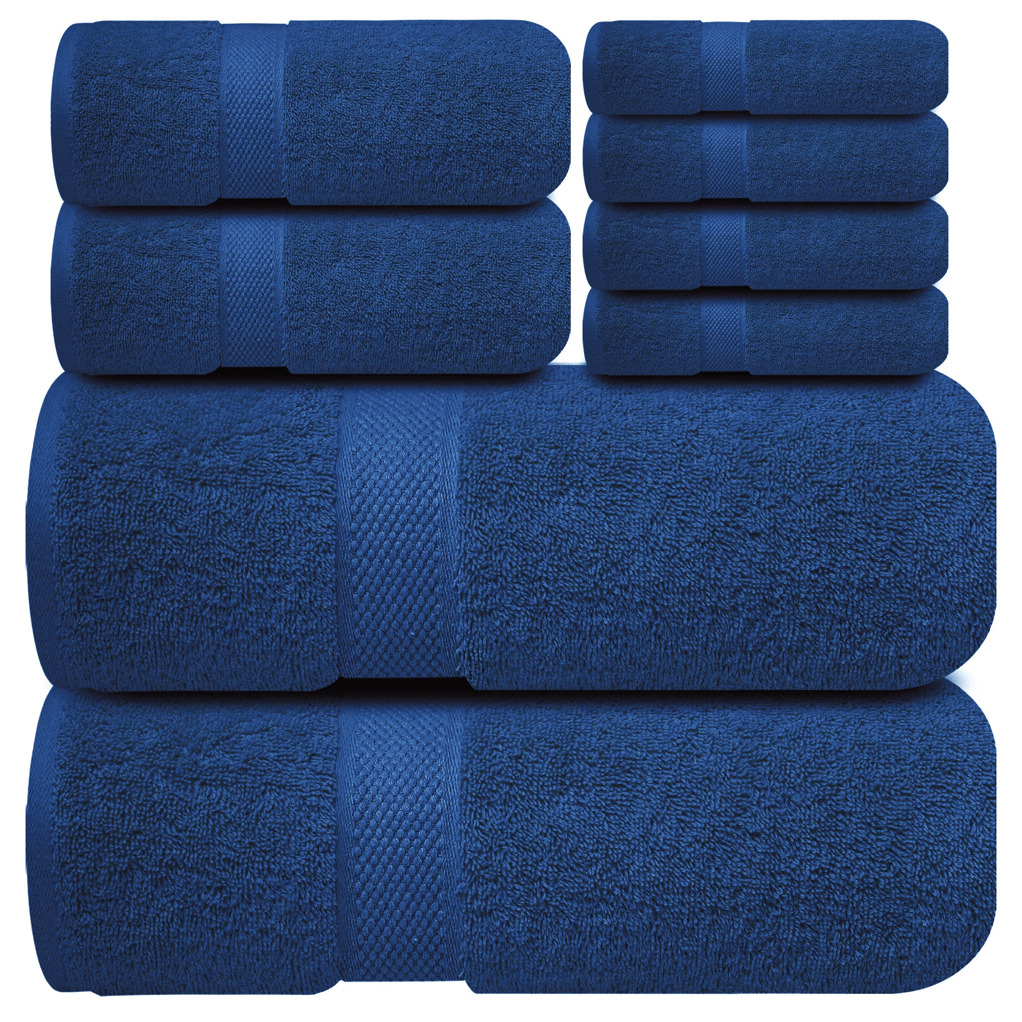 Premium Bath Towel Set 8-Piece (2 Bath Towels, 2 Hand Towels, 4 Washcloths), Super Absorbent Soft 100% Ring-Spun Cotton for Spa, Gym, Hotel & Bathroom - Tranquil Navy